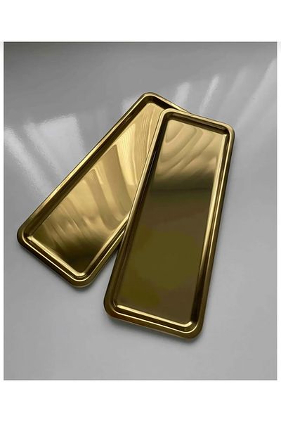 stilsenin34 2 Li Gold Rectangular Coffee Cake Serving Presentation Tray 33X13
