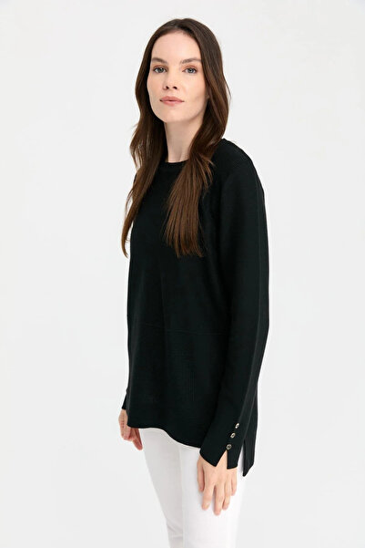 Desen Triko Women's Crew Neck Slit Sweater