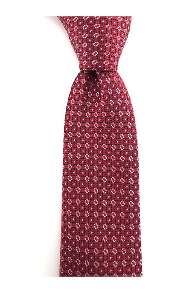 PİERRONİ Red and White Patterned Slim Tie