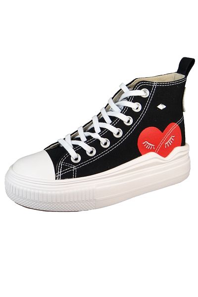 British Knights Damen High Sneaker Kaya Flow Mid High Top B52-3727 Schwarz 01 Black/Red Heart Leinen
