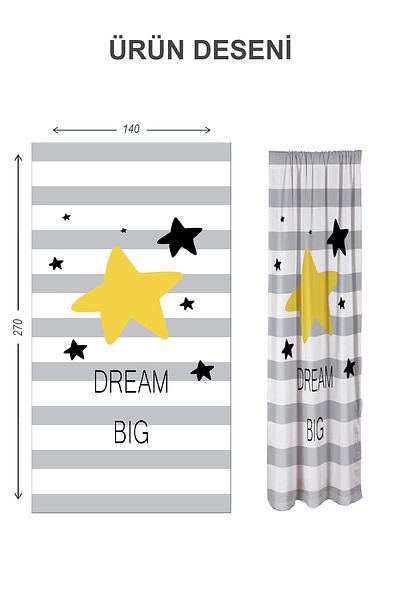 Doruklar Home Collection Digital Printing Washable Star Pattern 2 Wings Baby and Children's Room Background Curtain