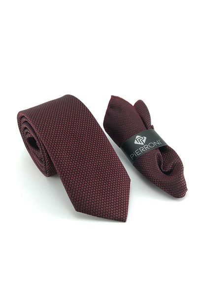 PİERRONİ Self Patterned Burgundy Handkerchief Tie