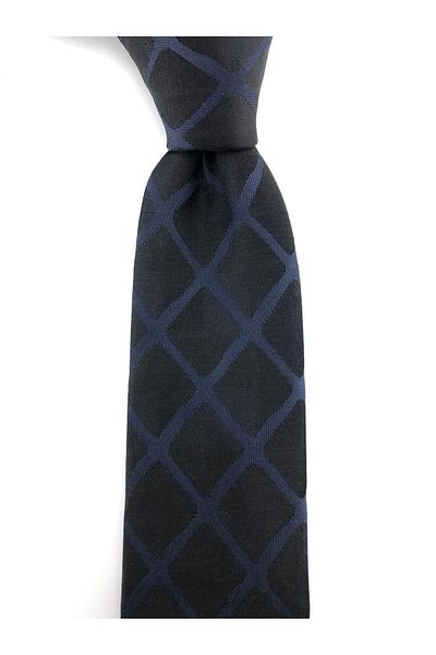 PİERRONİ Navy Blue Square Pattern Slim Tie