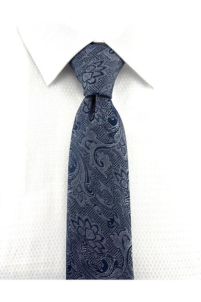 PİERRONİ Gray Navy Blue Patterned Handkerchief Tie