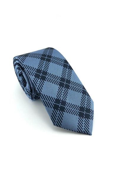 PİERRONİ Blue Navy Blue Plaid Pattern Tie