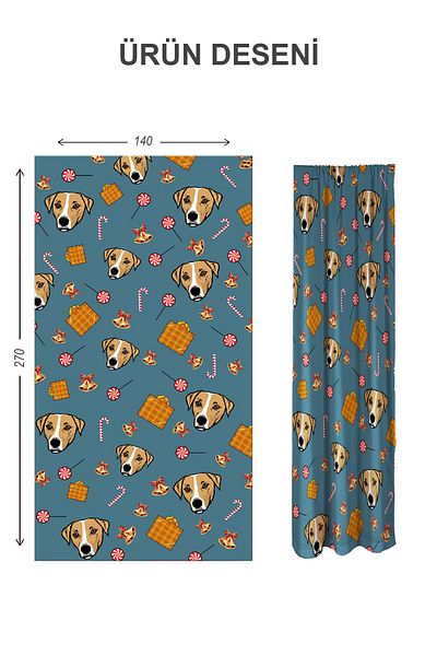 Doruklar Home Collection Digital Printing Washable Dog Pattern 2 Wings Baby and Children's Room Background Curtain