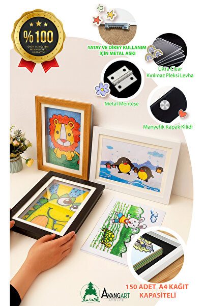 AVANGART ATÖLYE Çocuklar Için Katlanır Sanatsal Resim Çerçevesi Beyaz A4