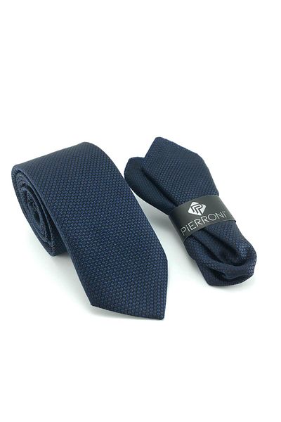 PİERRONİ Self Patterned Navy Blue Handkerchief Tie