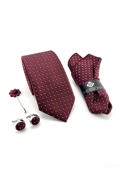 PİERRONİ Claret Red Tie Special Gift Set of 4