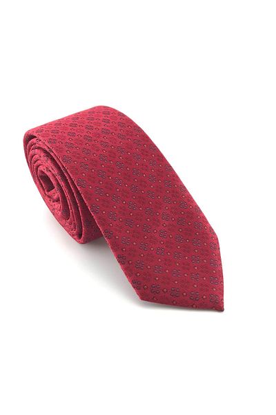 PİERRONİ Red Burgundy Patterned Slim Tie