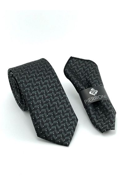 PİERRONİ Black Smoked Patterned Handkerchief Tie