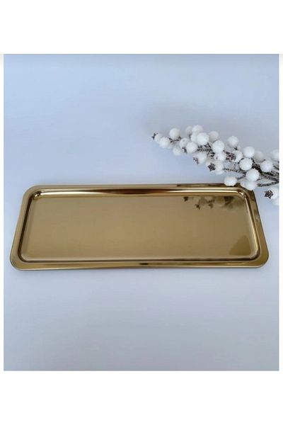 stilsenin34 Rectangular Gold Gold Color Coffee Cake Serving Presentation Tray 1 Piece 33X13