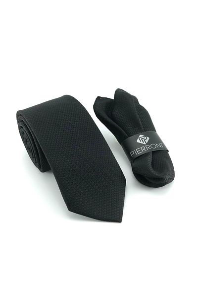 PİERRONİ Self Patterned Black Handkerchief Tie