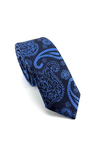 PİERRONİ Navy Blue Shawl Patterned Slim Tie P0369