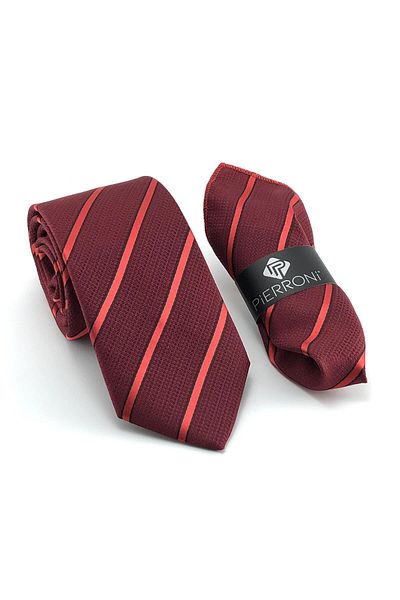 PİERRONİ Burgundy Red Striped Handkerchief Tie