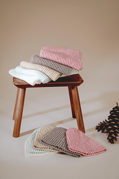 CHUBA Children's Soft Button Ribbed Scarf Beanie Set 3-6 Years Beige Chkıds101