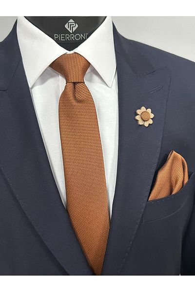 PİERRONİ Tan Tie Handkerchief Collar Blossom Combination Set