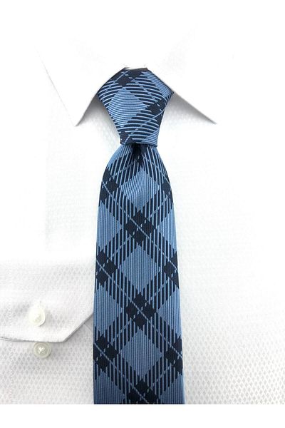PİERRONİ Blue Navy Blue Plaid Pattern Tie