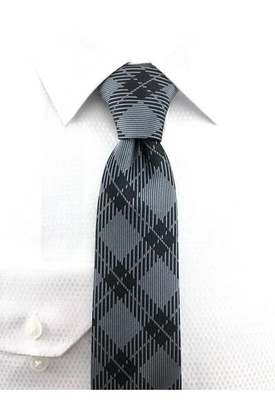 PİERRONİ Black Gray Plaid Pattern Tie