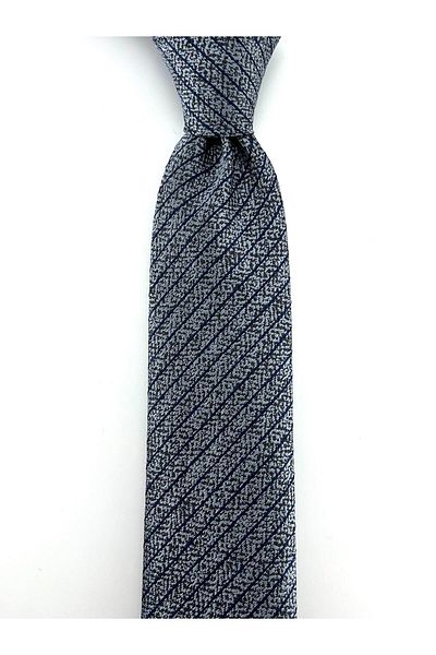 PİERRONİ Gray Navy Blue Striped Slim Tie P0366