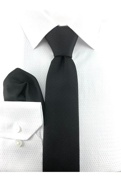 PİERRONİ Self Patterned Black Handkerchief Tie