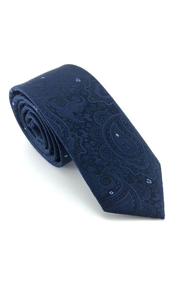 PİERRONİ Navy Blue Shawl Pattern Slim Tie