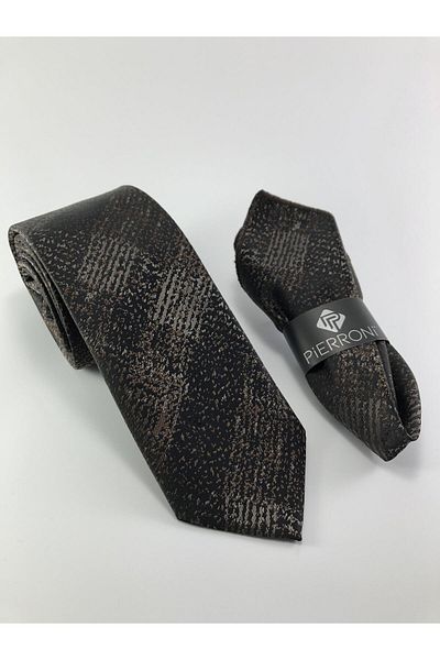 PİERRONİ Black Brown Shadow Pattern Handkerchief Tie