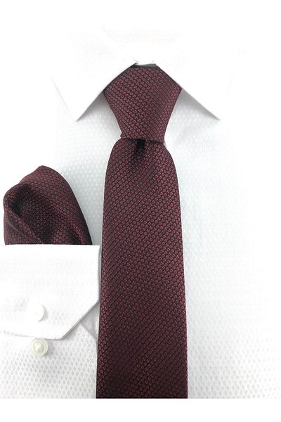 PİERRONİ Self Patterned Burgundy Handkerchief Tie