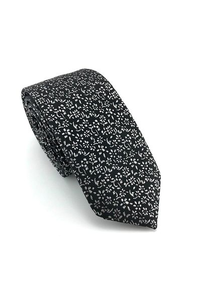 PİERRONİ Black and White Patterned Slim Tie