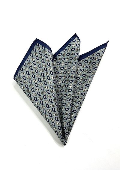 PİERRONİ Gray Navy Blue Patterned Handkerchief