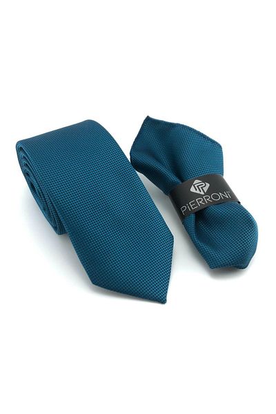 PİERRONİ Petrol Blue Oxford Pattern Handkerchief Tie