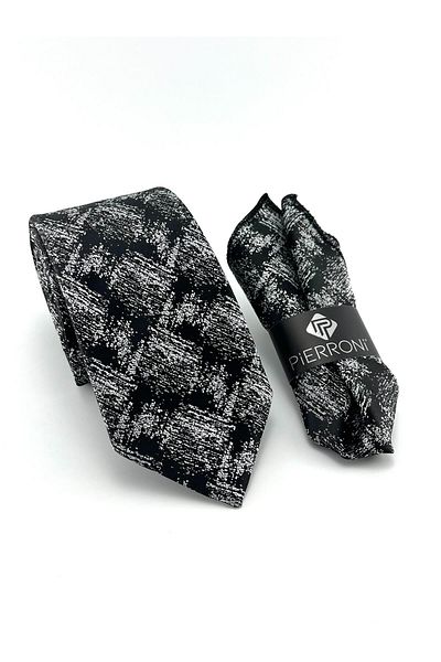 PİERRONİ Black and White Patterned Handkerchief Tie P0383