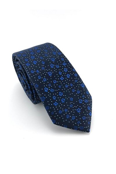 PİERRONİ Navy Blue Saks Patterned Slim Tie