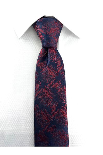 PİERRONİ Navy Blue Light Burgundy Patterned Handkerchief Tie P0385