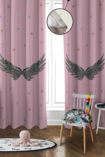 Doruklar Home Collection Digital Printing Washable Wing Pattern 2 Wing Baby and Children's Room Background Curtain