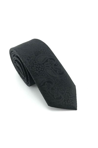 PİERRONİ Black Paisley Pattern Slim Tie