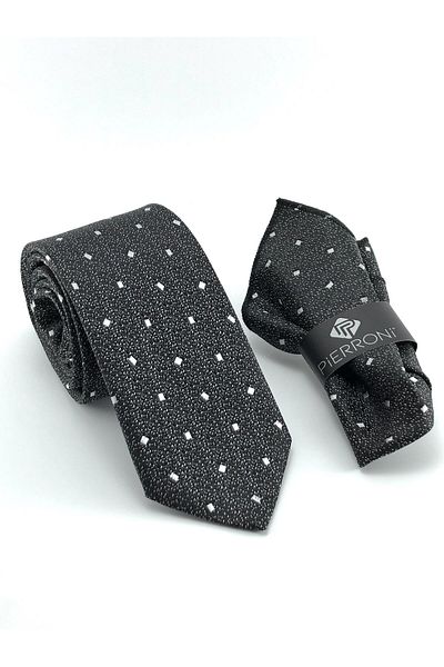 PİERRONİ Black and White Patterned Handkerchief Tie