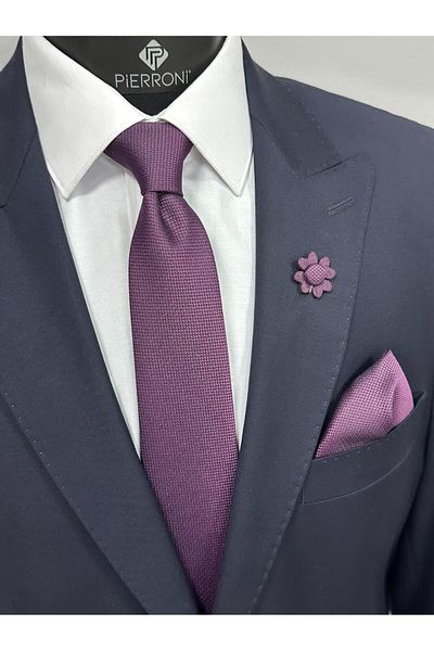 PİERRONİ Plum Tie Handkerchief Collar Blossom Combination Set