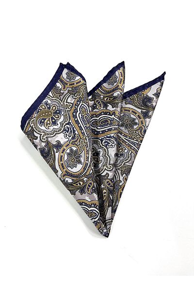 PİERRONİ Pm1227 Model Beige Navy Blue Shawl Patterned Handkerchief