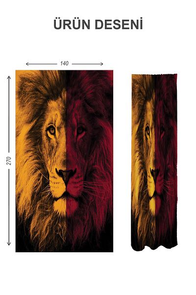 Doruklar Home Collection Digital Printing Washable Lion Pattern 2 Wings Baby and Children's Room Background Curtain
