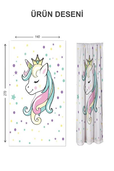 Doruklar Home Collection Digital Printing Washable Unicorn Pattern 2 Wings Baby and Children's Room Background Curtain