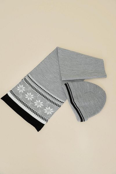 CHUBA 7-12 Years Old Children's Gray Knitwear Beret Set - Snow Pattern, Chkıds104