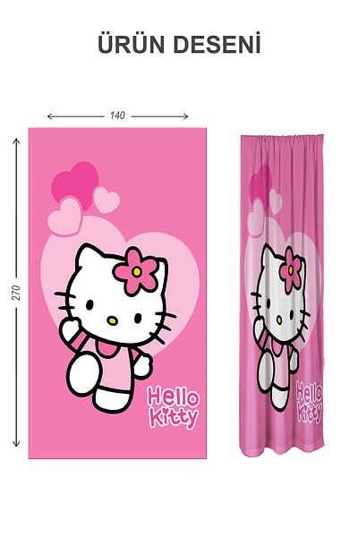 Doruklar Home Collection Digital Printing Washable Hello Kitty Pattern 2 Wings Baby and Children's Room Background Curtain