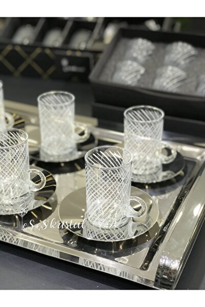 es es kristal 12 PARÇA CAM KESME ÇAY SETİ/ MAT SARMAL/ŞEFFAF