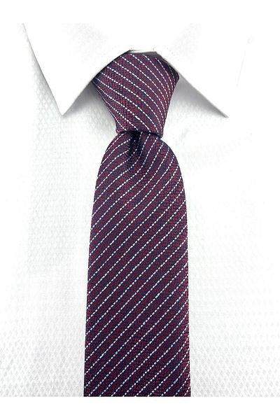 PİERRONİ Burgundy Blue Striped Handkerchief Tie