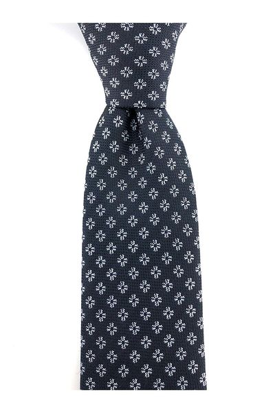 PİERRONİ Navy Blue and White Patterned Slim Tie