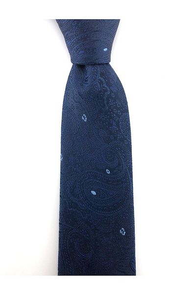 PİERRONİ Navy Blue Shawl Pattern Slim Tie