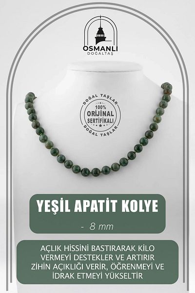 OSMANLI DOĞAL TAŞ Green Apatite 8 Mm Knotted Natural Stone Necklace
