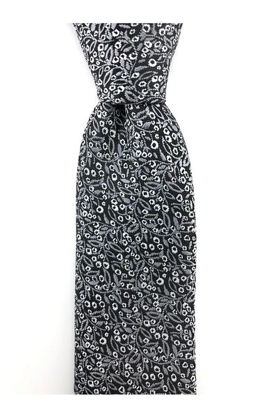 PİERRONİ Black Gray Patterned Slim Tie