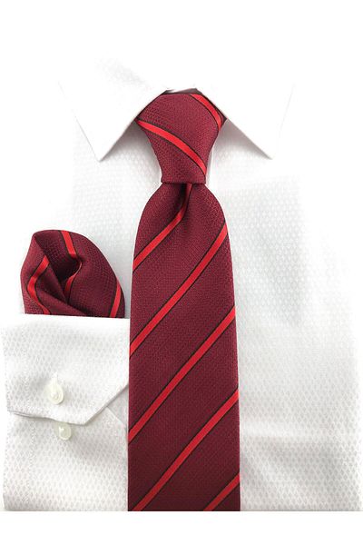 PİERRONİ Burgundy Red Striped Handkerchief Tie